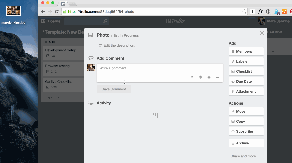 Drop and drop an image on to a card to attach it