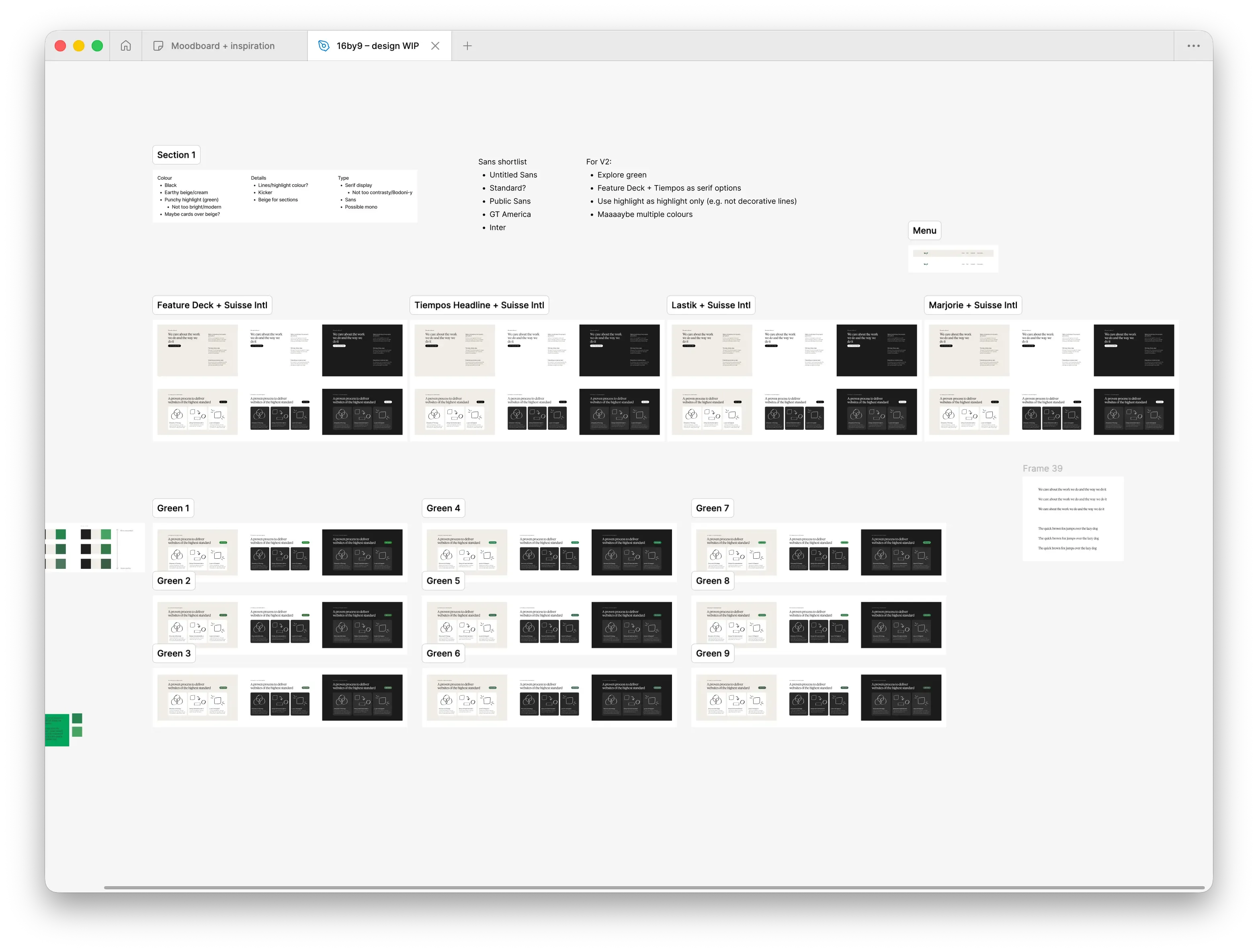 Type and colour experimentations in Figma