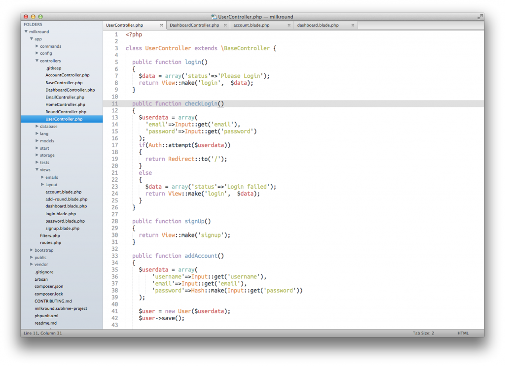 Sublime Text with the Soda theme and Base 16 tomorrow colour scheme