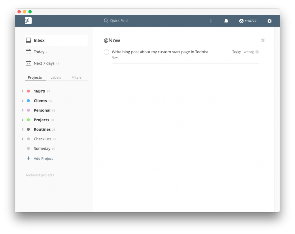 Todoist custom start page